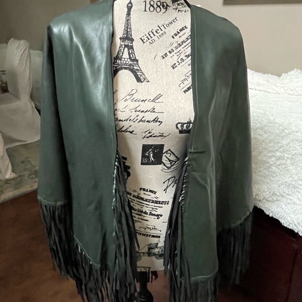 Vegan leather fringe cape